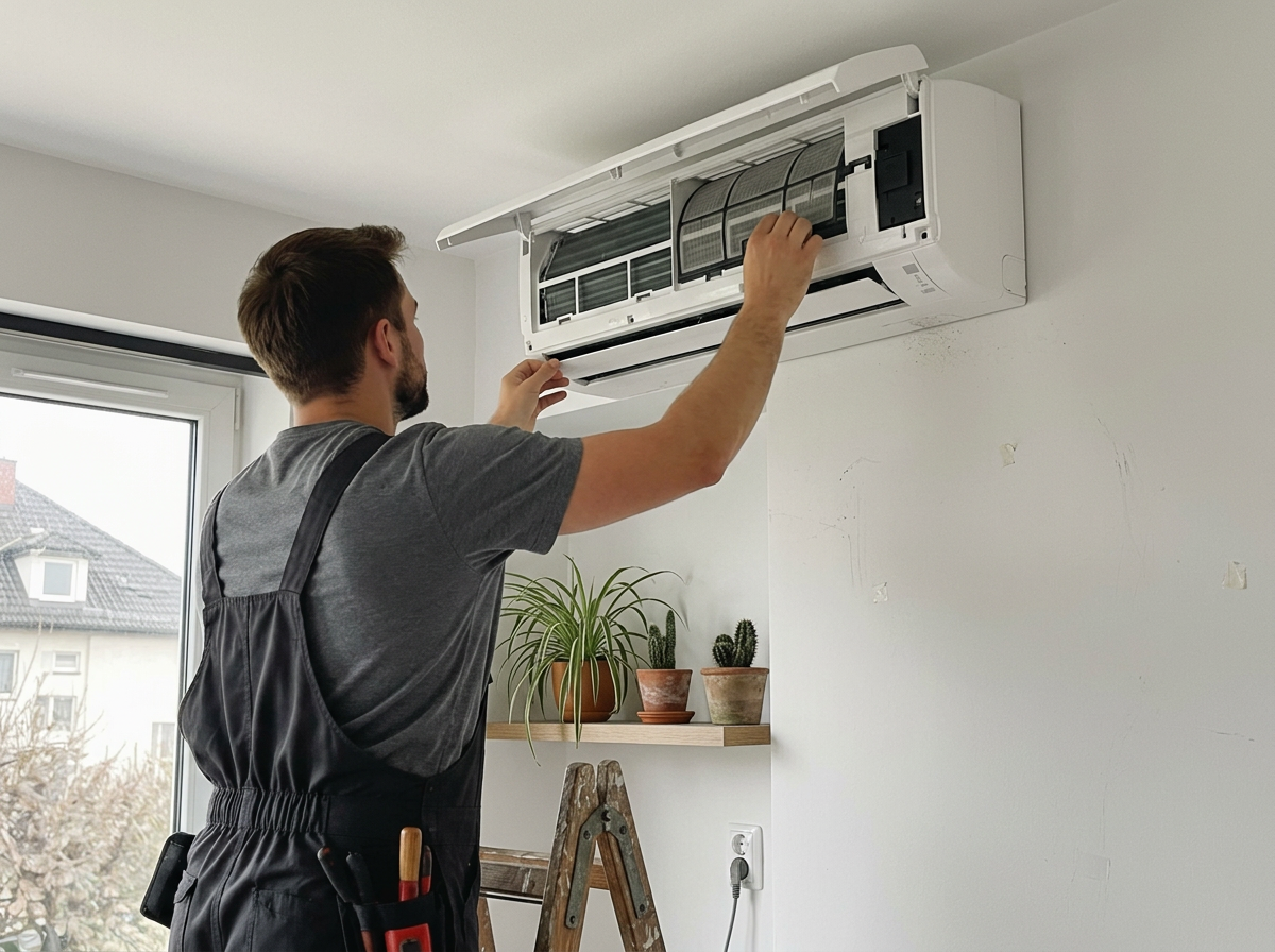 Poglądowy widok pracy instalatora przy klimatyzacji